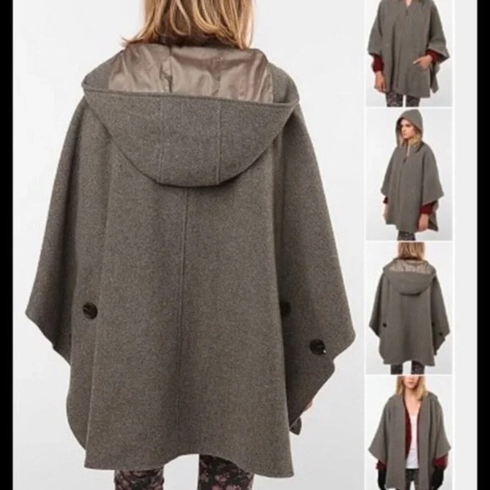 Anthropologie I. Spiewak & Sons Wool Blend Hooded Poncho Cape w/Zipper,  Size M
